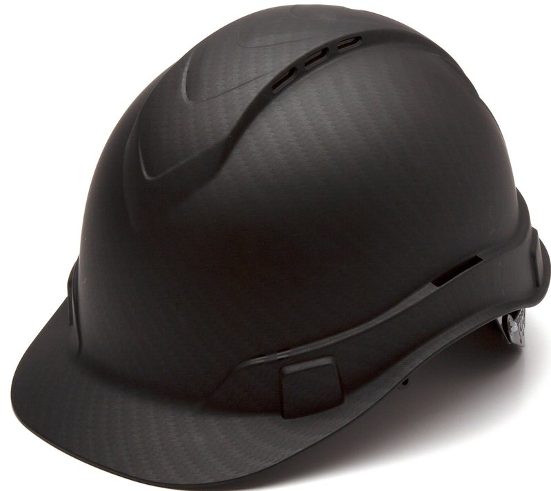 Ridgeline Pyramex Ridgeline Cap Style Hard Hat 4 Point Ratchet Vented Matte Black Graphite Pattern - Image 1